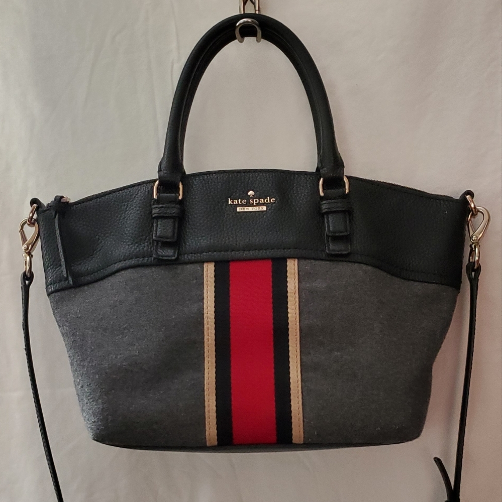 Kate Spade Gray and Black Shoulder Bag with Textured Fabric